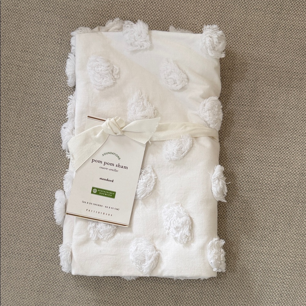 Pottery Barn White Pom Pom Standard Pillow Sham